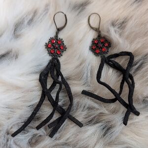 Black and Red Tassel Earrings